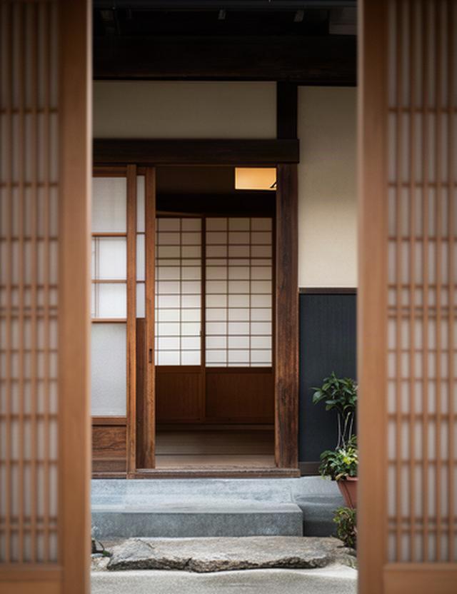 大阪の町家を改修した設計事例、木格子と自然光が入る玄関まわり